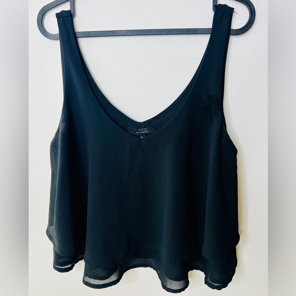 Black Chiffon Ruffle Flowy layers Crop tank top M Dark Academia Gothic Girly Emo - Picture 2 of 7